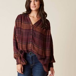 SOLD-Free People Come on Over Plaid Button Up